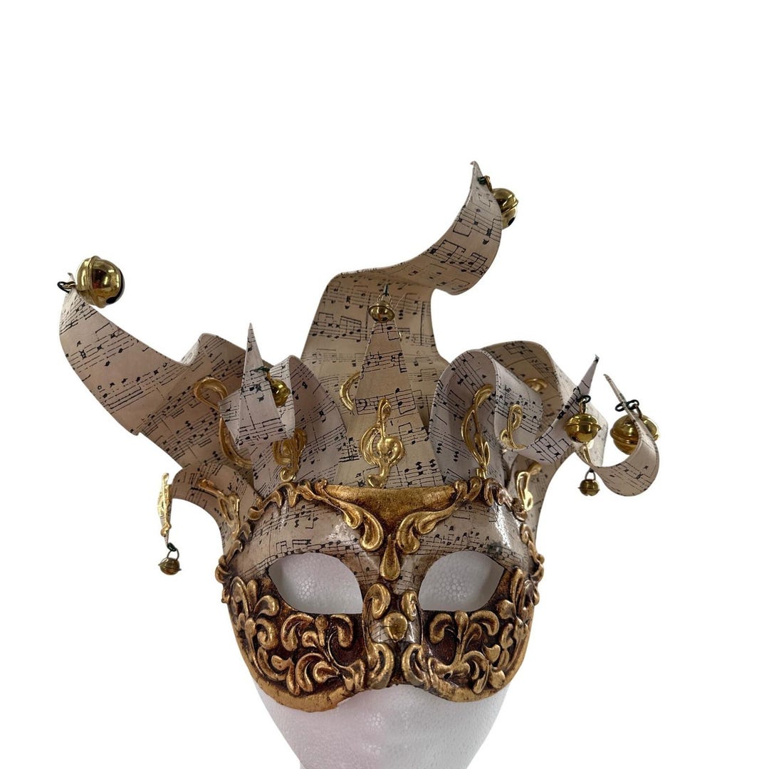 Venice Art Jester Mask Unisex Gold Sheet Music Paper Mache Masquerade ...