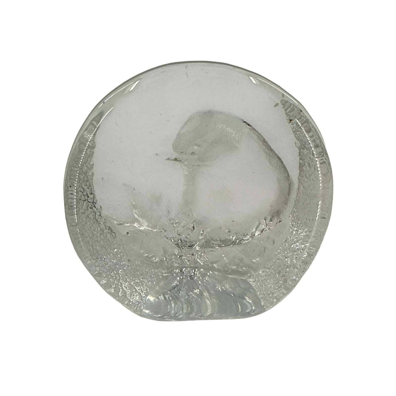 Mats Jonasson Maleras Sweden Crystal Bird Paperweight Etched Art