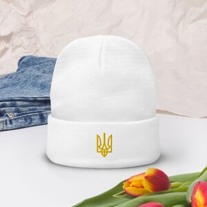 Ukrainian Tryzub Hat | Ebmroidered Ukraine Trident Beanie | Zelenskyy Ukrainian Hat | Ukraine Beanie