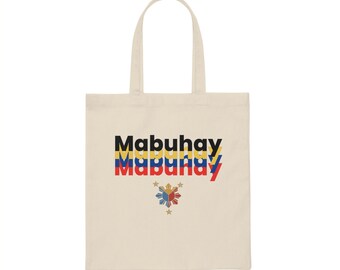 Mabuhay Canvas Tote Bag, Shopping Bags, Re-usable bag, Pinoy Designs, Filipino gifts, Travel Bag, Accessories, Birthday Gift, Christmas Gift