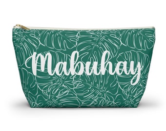 Bolsa de accesorios de la colección Mabuhay Monstera con fondo en T, bolsas, bolsas de viaje, diseños tropicales, estampados de plantas, bolsas de maquillaje, bolsa de accesorios
