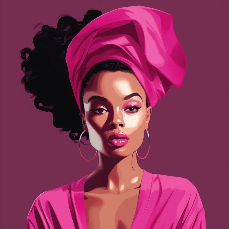 Pink Glam Black Woman Art Black Girl Wall Art Digital Art Etsy