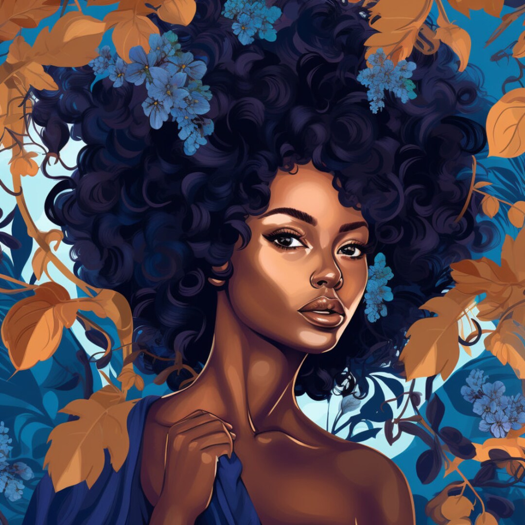 Black Woman Art, Black Girl Wall Art, Digital Art Print, AI Art, Black