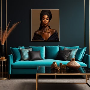 Rich Black Woman Art, Black Girl Wall Art, Digital Art Print, AI Art, Black Art, Printable Wall Art, Home Decor, Unique Black Girl Art