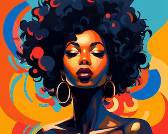 Black Woman Art, Black Girl Wall Art, Digital Art Print, AI Art, Black Art, Printable Wall Art, Home Decor