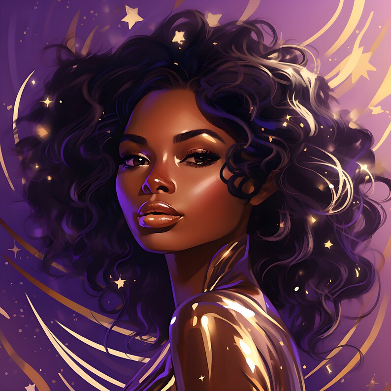 Black Woman Art, Black Girl Wall Art, Digital Art Print, AI Art, Black