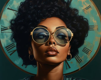 Reclaiming My Time Black Woman Art, Black Girl Wall Art, Digital Art Print, AI Art, Black Art, Printable Wall Art, Home Decor