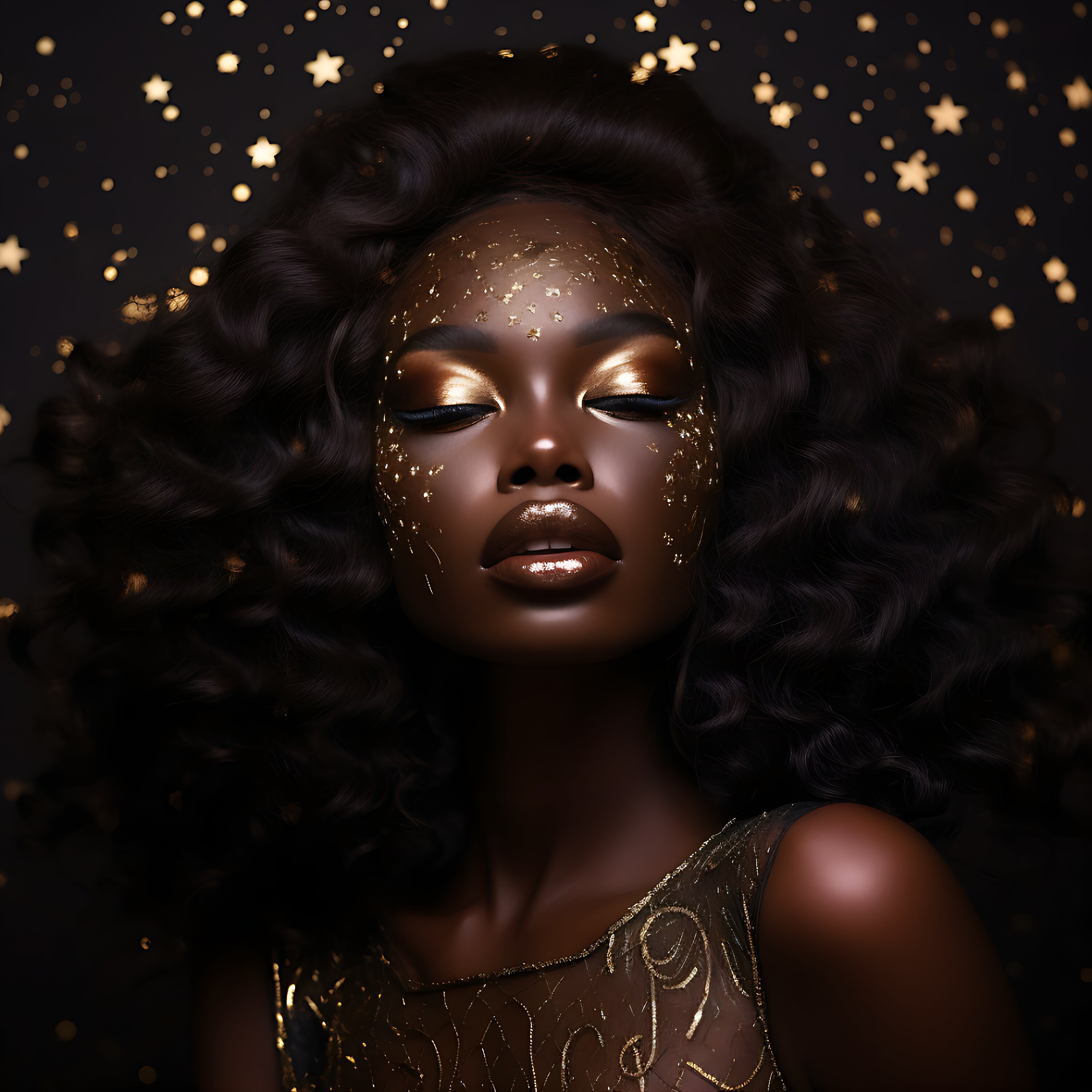 Black Woman Gold Art Print: Elegant Portrait (digital Download) - Etsy