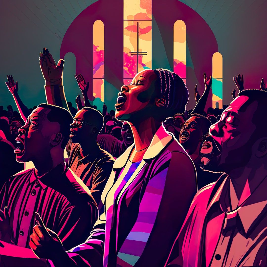 Black Art, Church Art, Digital Art Print, AI Art, Printable Wall Art