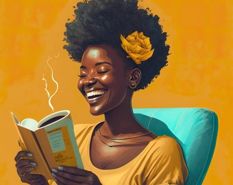 Black Woman Reading Art Print: Joyful Home Decor (Digital Download)