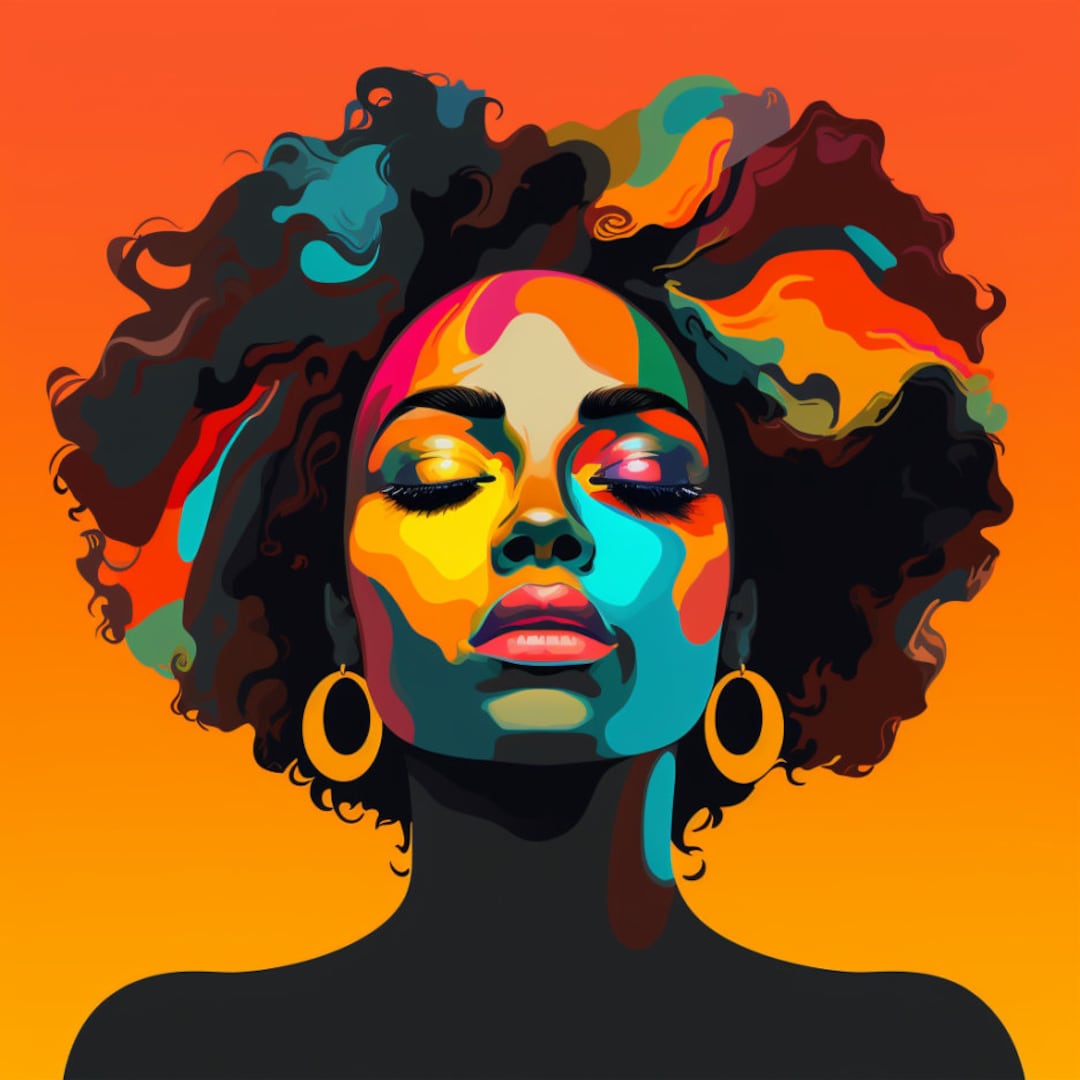 Black Woman Art, Black Girl Wall Art, Digital Art Print, AI Art, Black