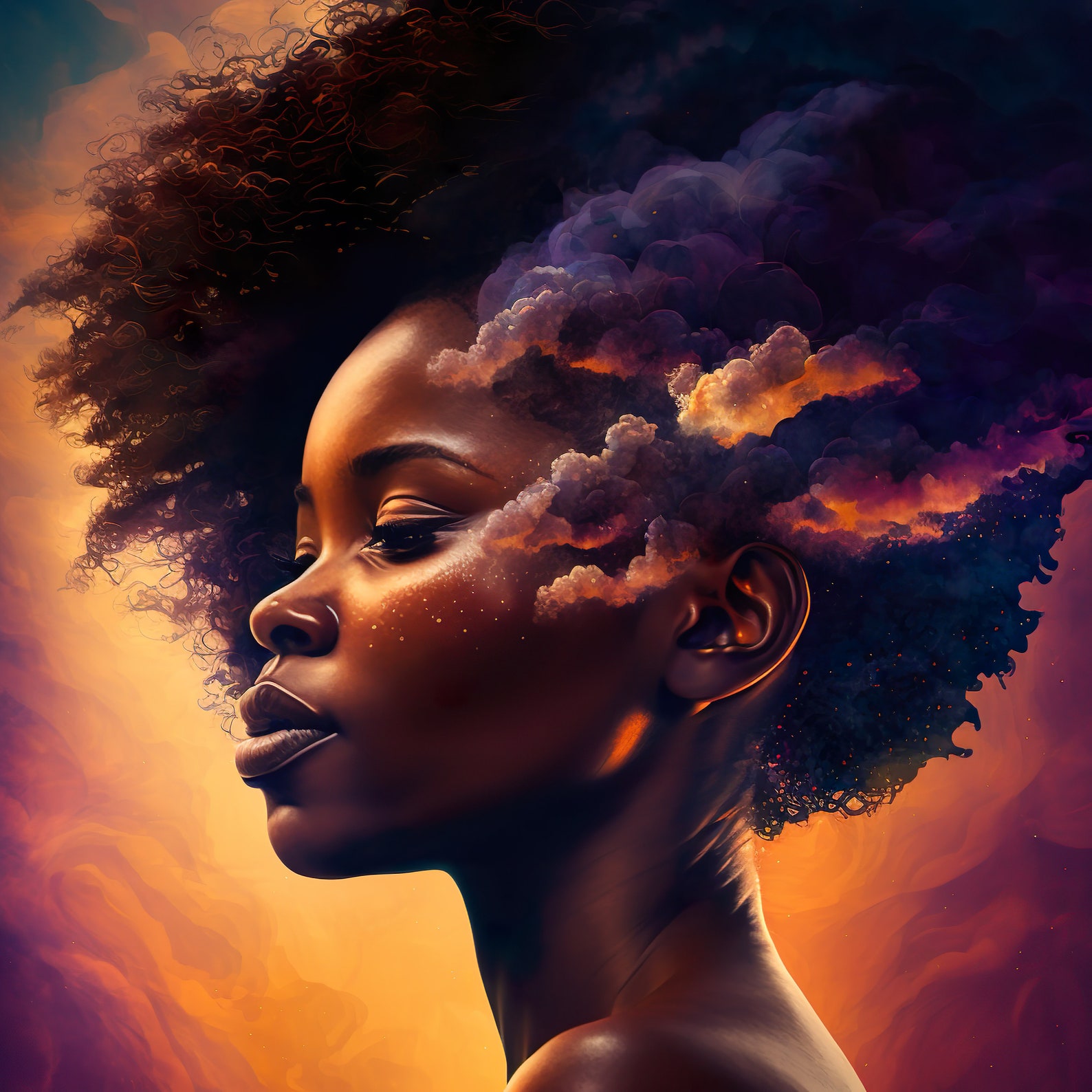 Black Woman Art, Black Girl Wall Art, Digital Art Print, AI Art, Black