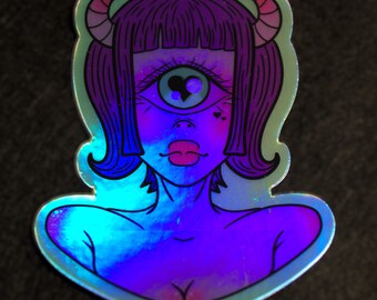 Cyclops Alien Girl-holografische sticker