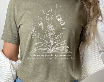 Los libros son mi camisa de amigos y compañeros, bibliófilo, libros y flores, regalo para lector, camiseta de bibliotecario, sutil cita de Eragon Jeod
