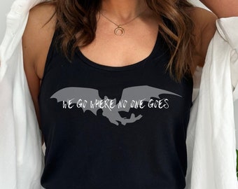 Tanque "Vamos a donde nadie va", camiseta de Dragon Racerback, camiseta de Cómo entrenar a tu dragón, Desdentao, entrenador de dragones