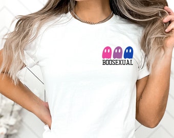 Camisa sutil del orgullo bisexual, camiseta bisexual de Halloween, boosexual, camiseta fantasma linda divertida LGBTQ