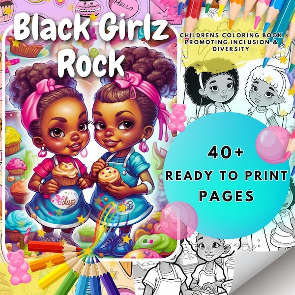 Black Girl Coloring Pages for Children or Adults: Daily Stress Relief Meditative Black Women Coloring Pages, Digital Download Pdf, 40+ Pages