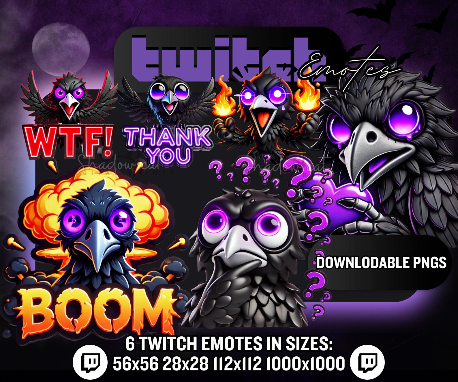 Crow Twitch Emotes – Spooky Gamer Streamer Pack (digital Download) - Etsy
