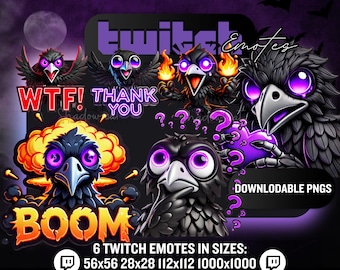 6 émoticônes Twitch Black Crow pour Halloween | Pack PNG effrayant
