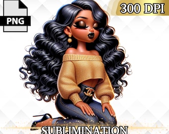 Black Woman Praying Clipart, Luxurious Logo Design (PNG)