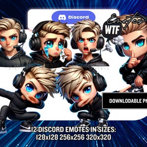 Discord Emotes / 12 Blonde Hair Guy Discord Emojis / Boy Streamer Discord Emotes / Blonde Guy Gamer Emotes - Instant Download PNG&#39;s