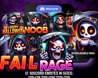 12 Grim Reaper Discord Emotes | Spooky Skull PNG Pack