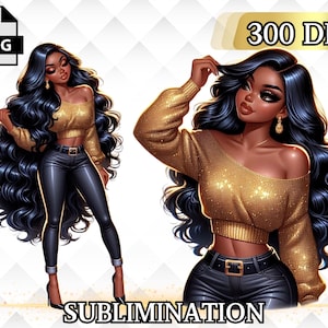 Black Women Clipart / 2 Black Girl Subliminations / Glam Luxurious Clipart / Girl Boss Clipart / Black Girl Emote  -Instant Download
