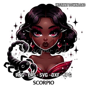 Scorpio Black Girl SVG / Black Women Scorpio Stickers PNG jpg EPS dxf File / Circuit November Astrology Zodiac Clipart Instant Download