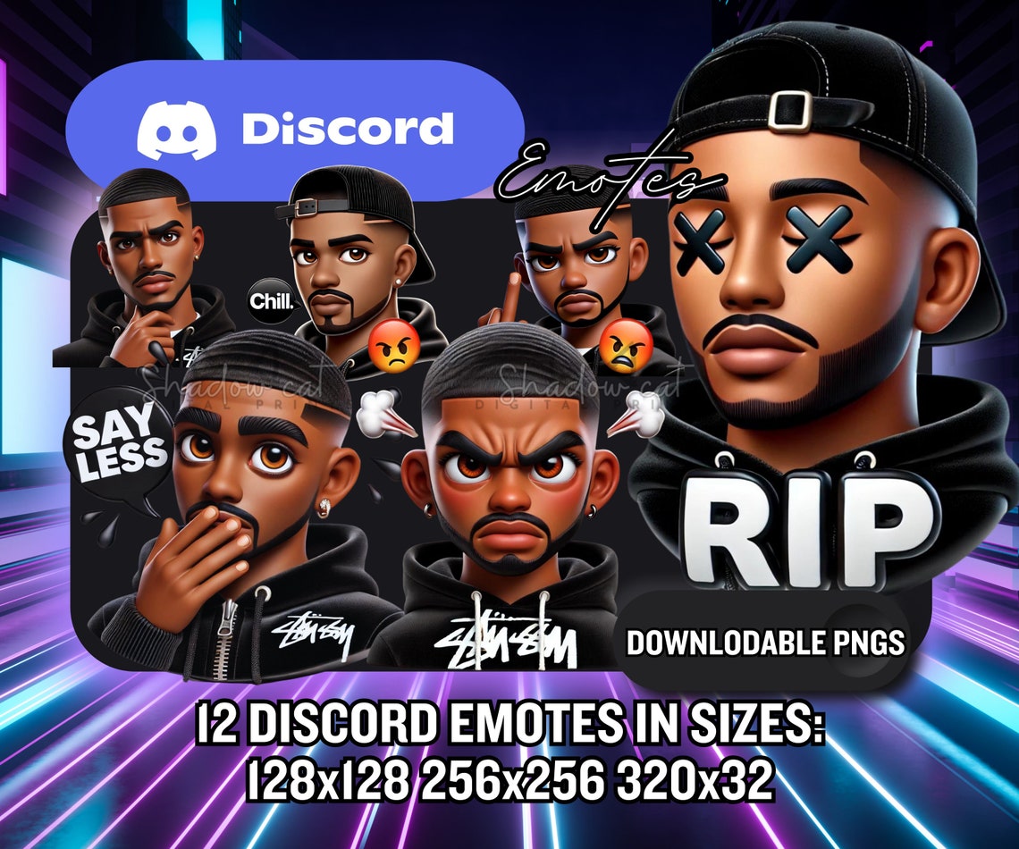 Black Men Gamer Emotes – Dark Skin Discord Emojis (instant Download ...