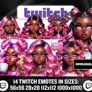 Pink Hair Twitch Emotes / 14 Black Girl Streamer Girl Emojis - Instant Download PNG&#39;s