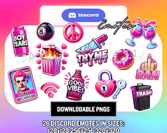 Söta Meme Discord-emotes – Kawaii rosa gamer-emotepaket (PNG)