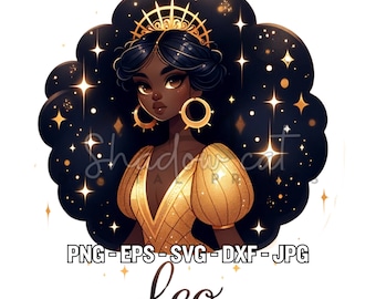 Leo Black Girl Zodiac Sticker PNG SVG, Astrology Clipart