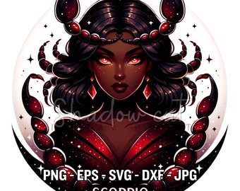 Pegatina de clipart de chica negra Escorpio, zodíaco SVG PNG (descarga digital)