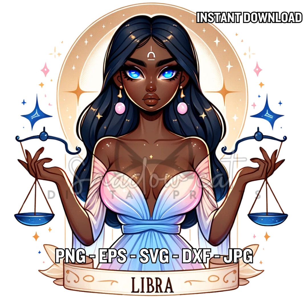 Libra Black Girl Sticker, Astrology Zodiac Clipart (digital Download ...