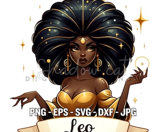 Leo Black Woman Clipart: Astrology Zodiac (svg, png, eps, jpg, dxf) (Digital Download)