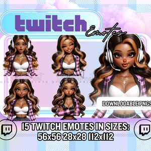 Black Girl Twitch Emotes / 15 Black Streamer Girl Emojis / Preppy Kawaii Chibi African American Gamer Girl Emotes - Instant Download PNG&#39;s