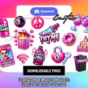 12 Discord Emotes / Meme Emotes / Cute Emotes / Kawaii Emotes / Girly Pink Emote Bundle Gamer Emotes - Instant Download PNG&#39;s