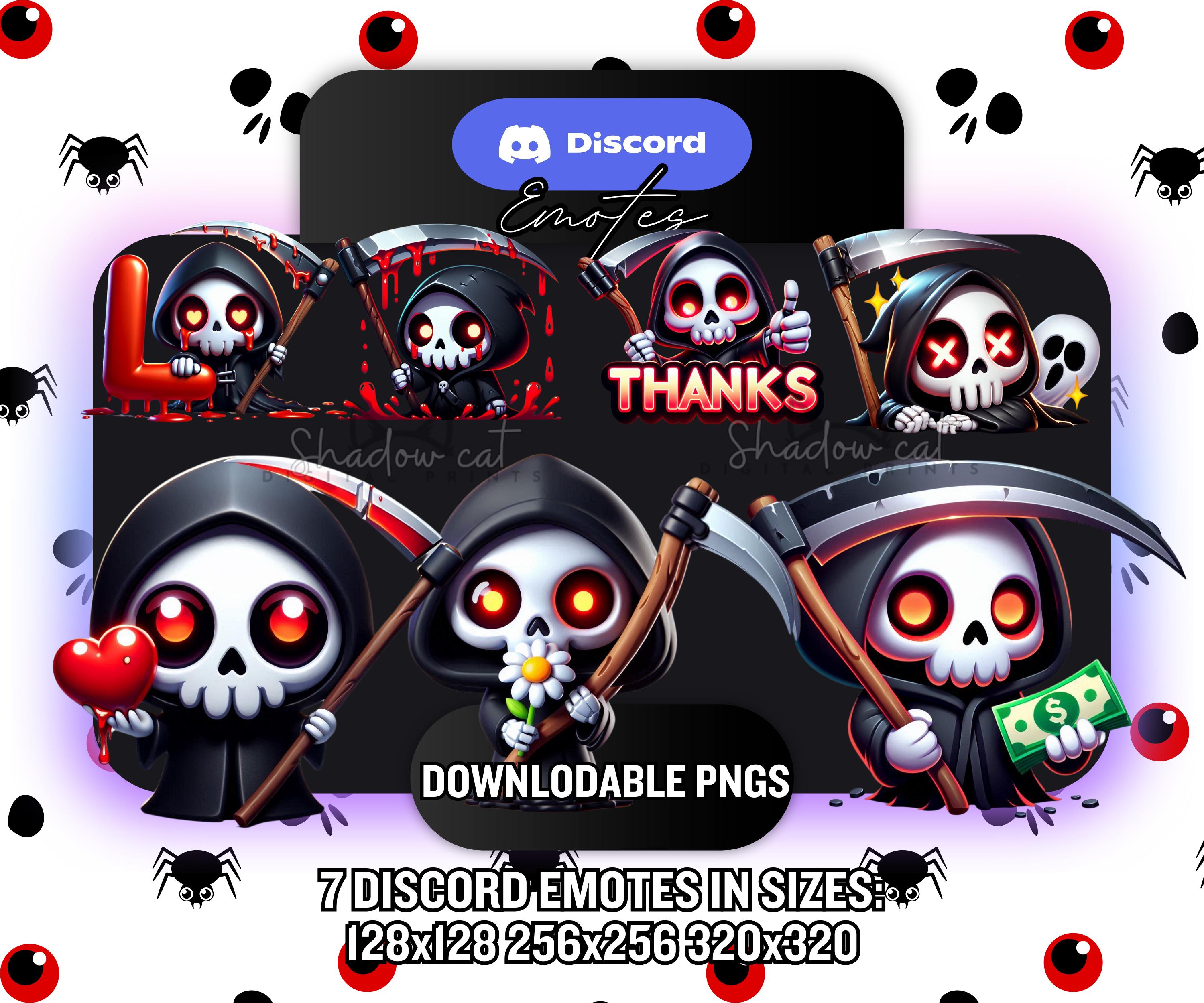 Discord 絵文字 / 7 つの死神 Discord 絵文字 / ハロウィーン絵文字 / 不気味な頭蓋骨のゲーマー ストリーマー絵文字 - 一括  PNG パック