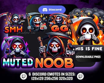 6 Grim Reaper Discord Emotes | Spooky Skull PNG Pack