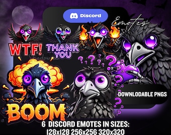 6 émoticônes Discord de corbeau effrayant, pack d'émoticônes d'Halloween pour joueurs