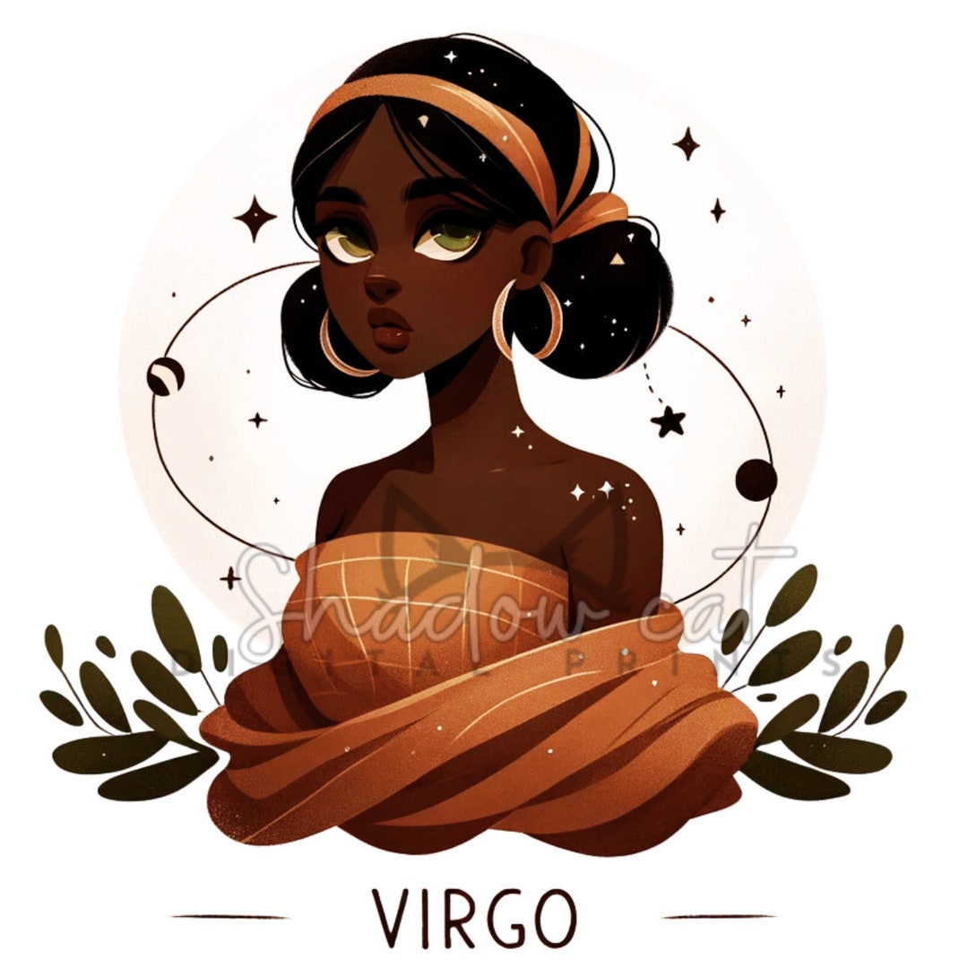 Virgo Black Girl Sticker, September Zodiac Clipart (digital Download ...