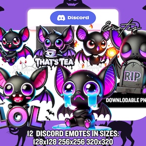 Discord Emotes / 12 Black Bat Discord Emotes / Halloween Streamer Discord Emotes / Spooky Cute Chibi Bat Emote Pack  - Instant Download PNGs