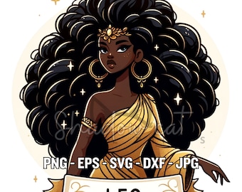 Leo Black Girl Zodiac Clipart, August Astrology SVG PNG (Digital Download)