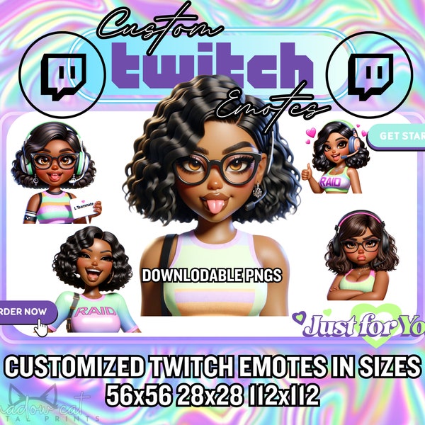 Custom Black Girl Twitch Emotes / Black Girl Streamer Discord Emojis / Anime Chibi African American Lady Woman Emojis - Made to Order