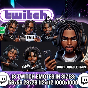 Black Man Twitch Emotes / 18 Black Guy Twitch Emojis / Black Boy Male Streamer Emotes / Black Men Gamer Emotes - Instant Download PNG's