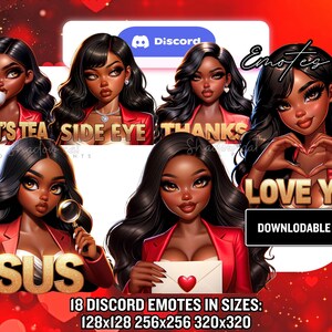 Black Girl Discord Emotes / 18 Black Streamer Girl Emojis / Valentines Emotes - Instant Download PNG&#39;s