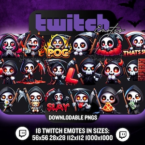Twitch Emotes / 18 Reaper Twitch Emotes / Halloween Twitch Emotes / Spooky Skull Gamer Streamer Emotes - bulk PNG pack