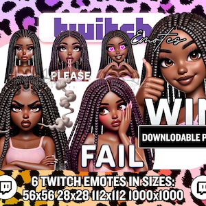 Black Girl Twitch Emotes / 6  Black Streamer Girl Emojis - Instant Download PNG&#39;s