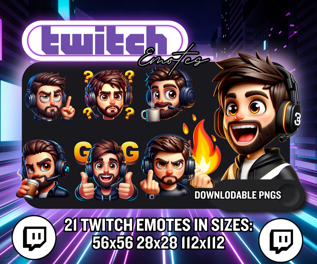 Male Twitch Emotes / 21 Brown Hair Guy Twitch Emojis / Boy Streamer