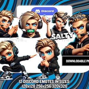 Discord Emotes / 12 Blonde Hair Guy Discord Emojis / Boy Streamer Discord Emotes / Blonde Guy Gamer Emotes - Instant Download PNG&#39;s